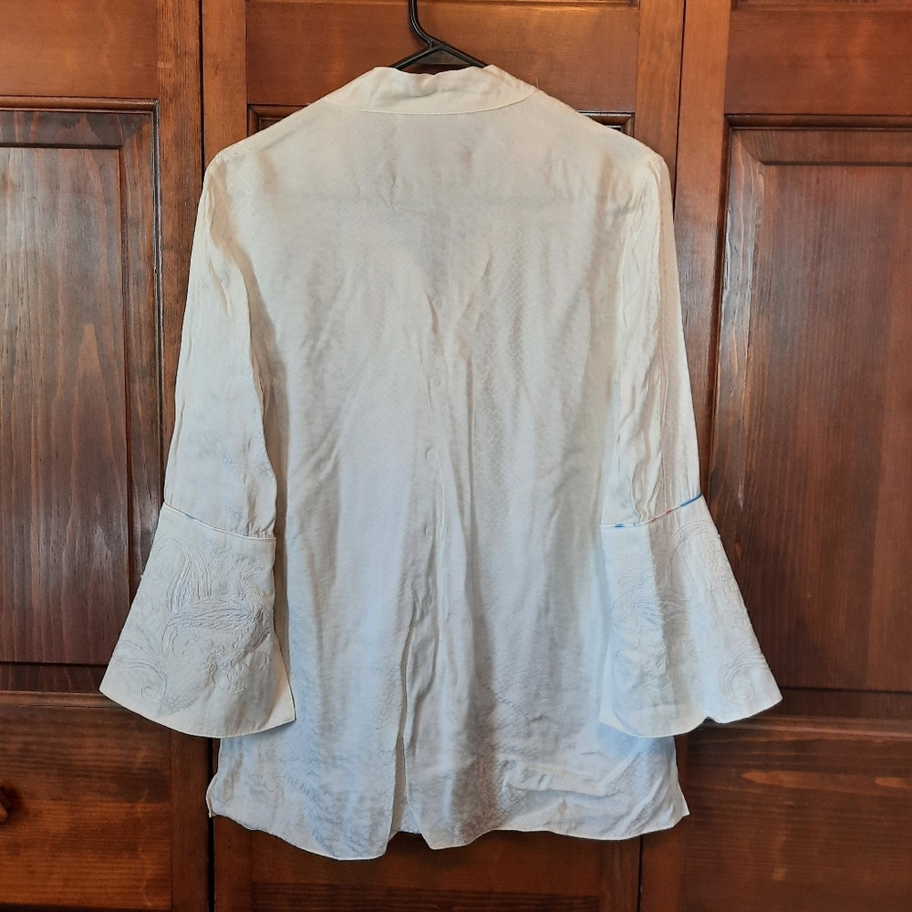 Robert Graham Silk Bamboo Blend Cream Neck-tie Bell Sleeve Blouse Size Small - Picture 13 of 15
